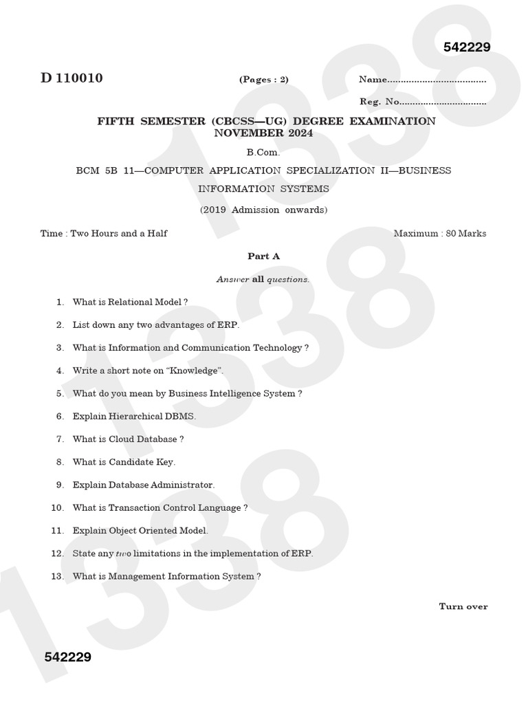 Business Information Systems Exam Guide | PDF | Databases | Management ...