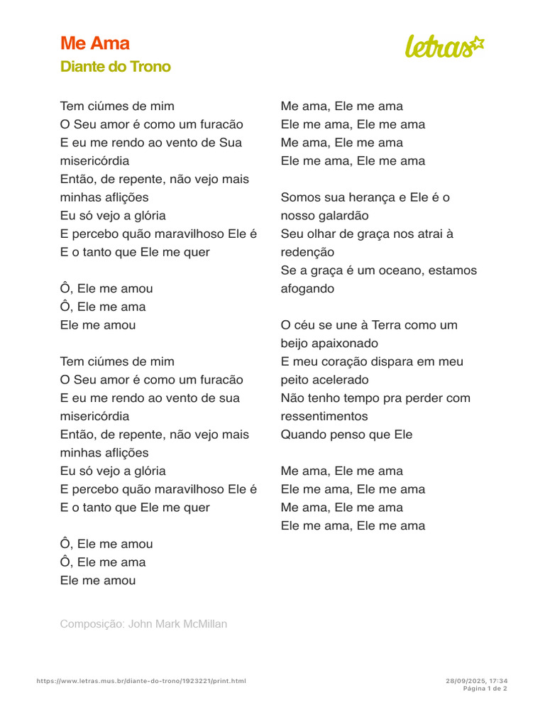 Me Ama - Diante do Trono (Impressão) | PDF