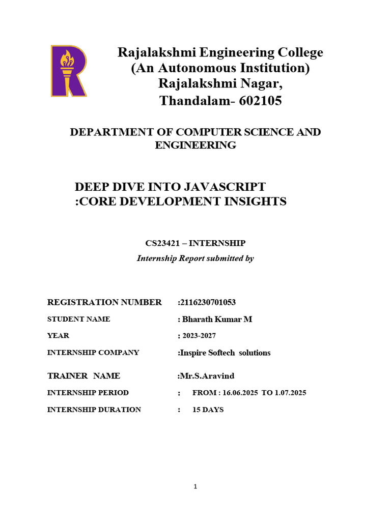 Internship Report: JavaScript Development Insights | PDF | World Wide ...