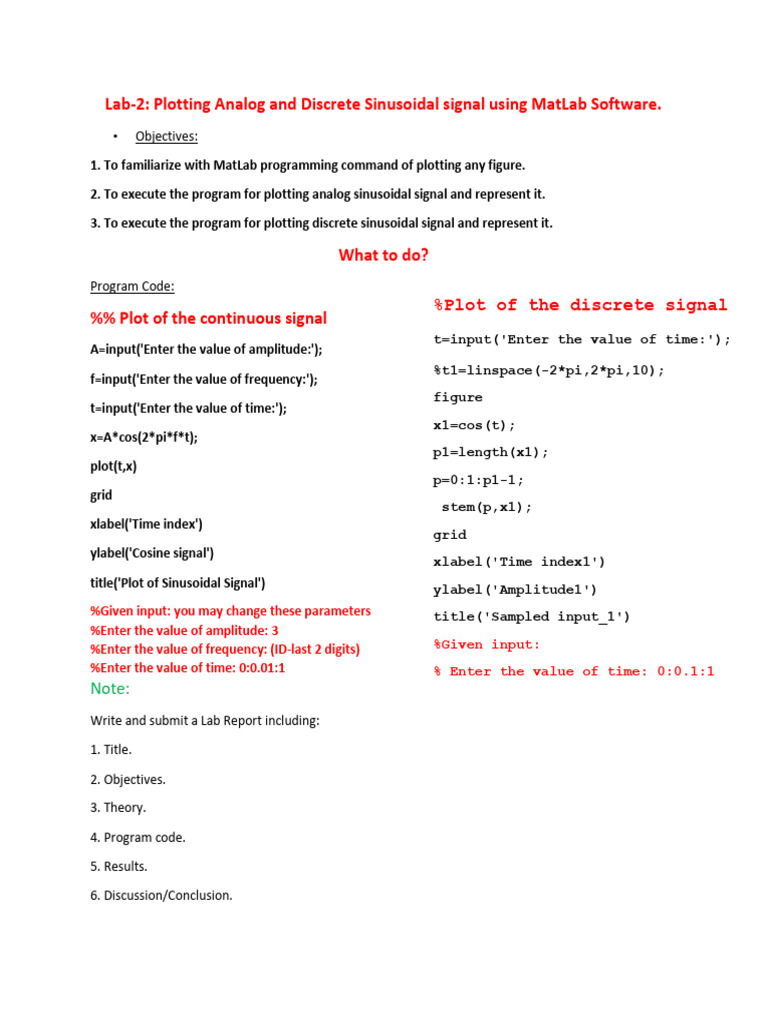 Plotting Sinusoidal Signals in MatLab | PDF
