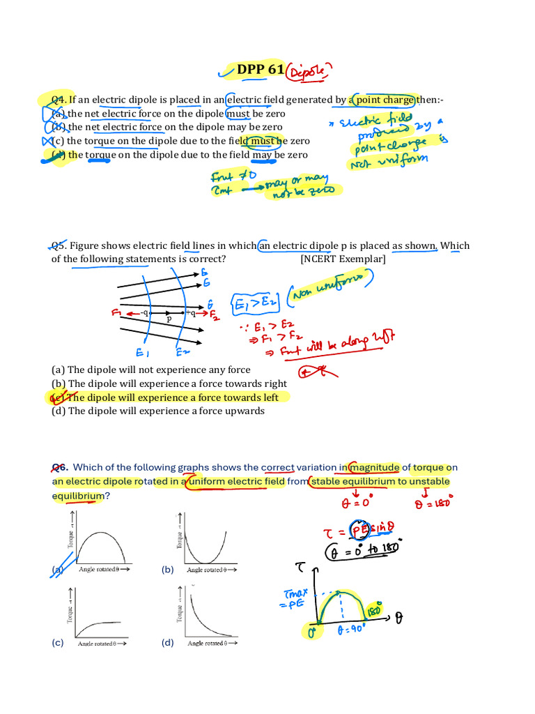 Electric Dipole Behavior in Fields | PDF | Force | Quantity