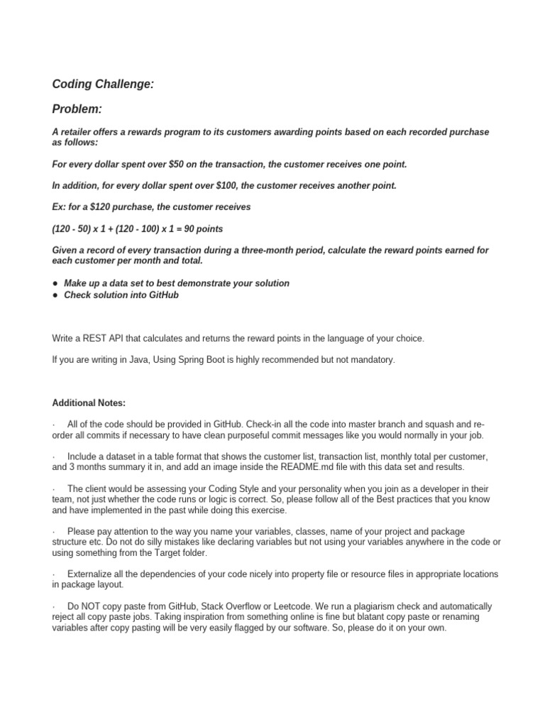 Retail Rewards Points API Challenge | PDF | Software | Computing