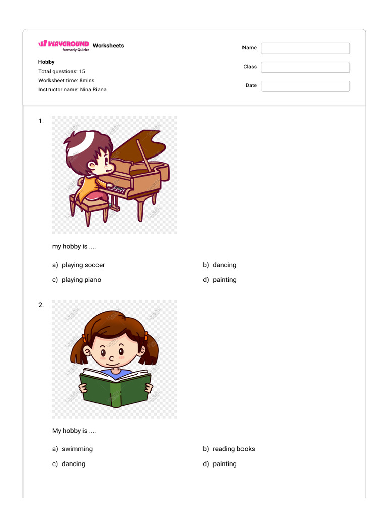 Hobby Worksheets for Kids | PDF