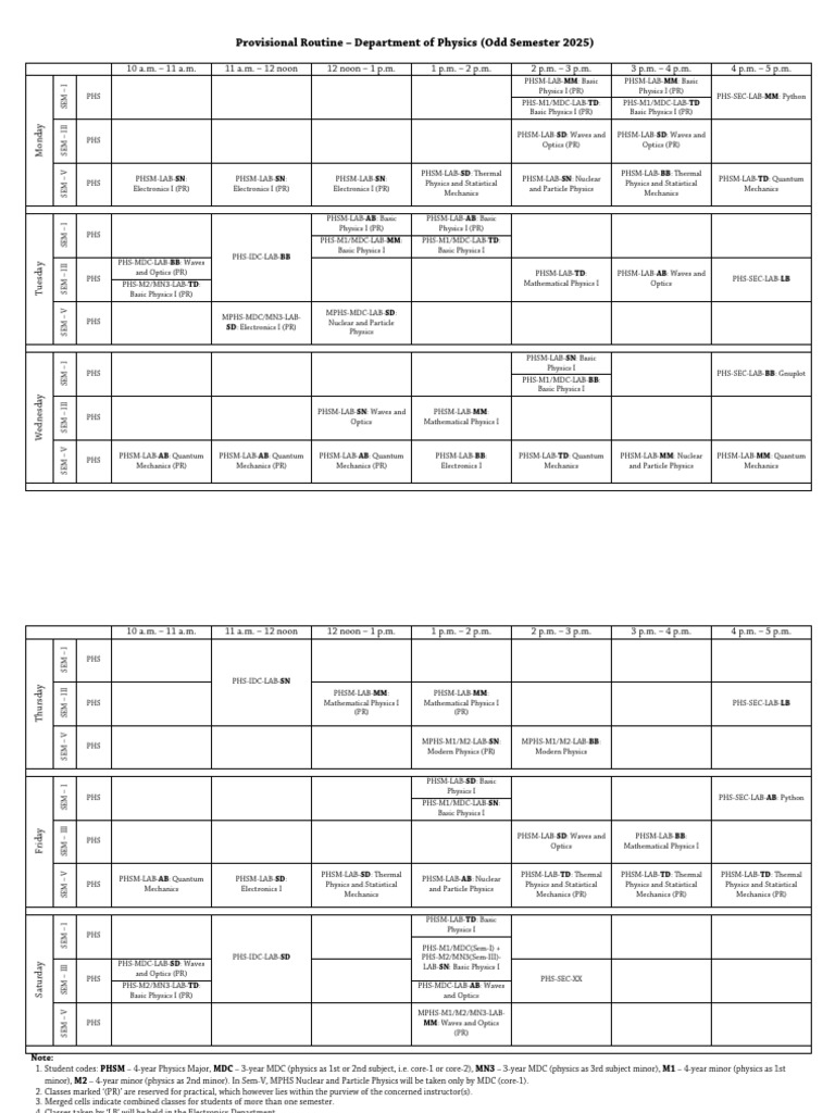 Physics Department Provisional Routine 2025 | PDF | Physics | Mechanics