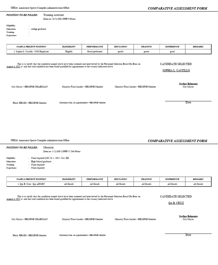 Comparative Assessment for Job Positions | PDF