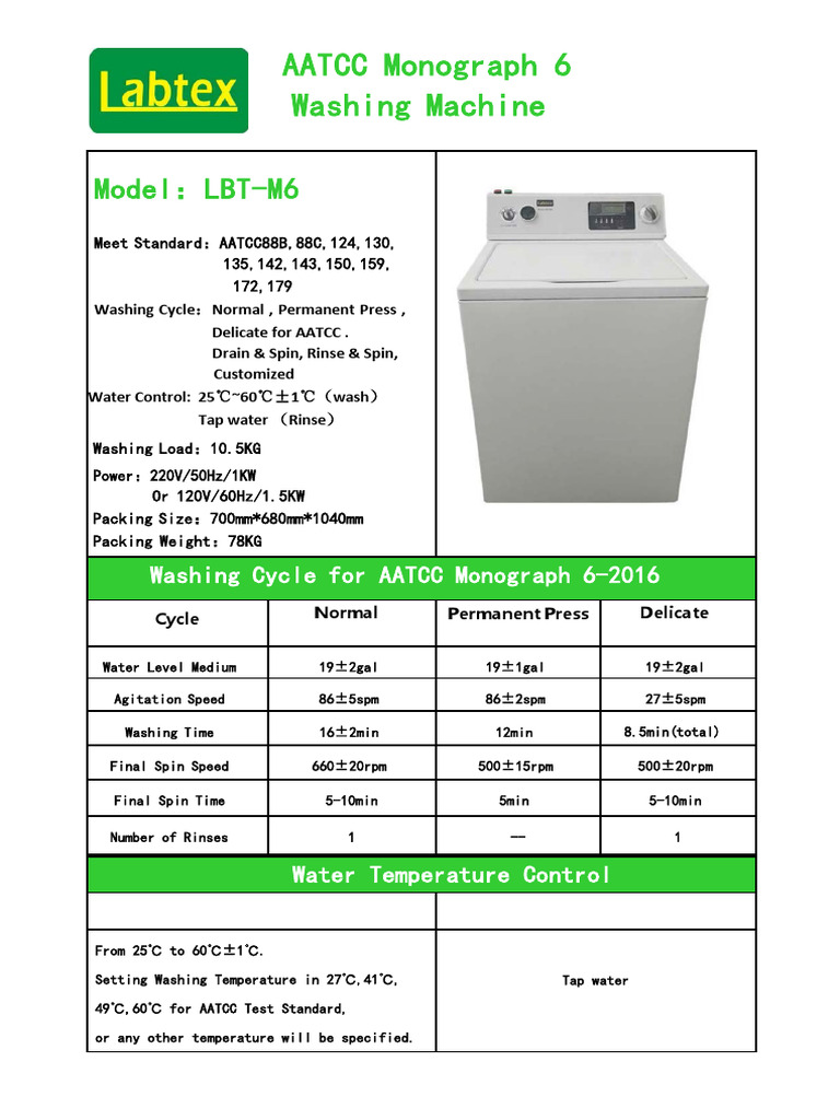 AATCC Monograph 6 Washing Machine Specs | PDF