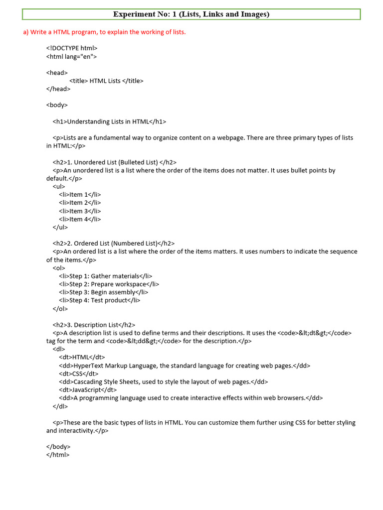 HTML Lists, Links, and Images Explained | PDF | Hyperlink | Html Element