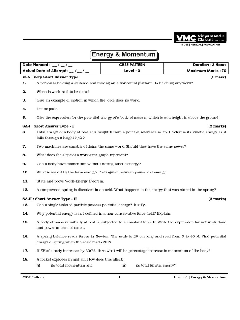 Energy and Momentum - Workbook | PDF | Collision | Force