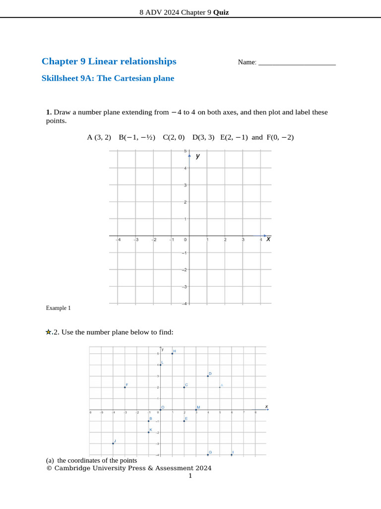 Linear Relationships Quiz 2024 | PDF | Cartesian Coordinate System ...