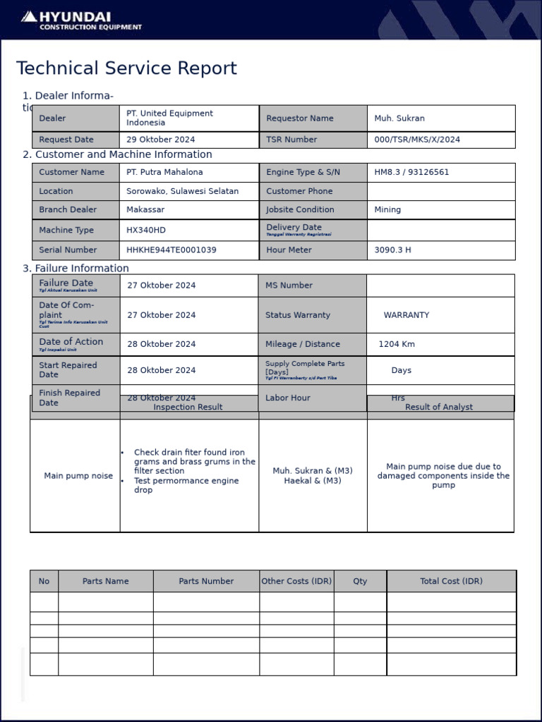 Main Pump Noise Inspection Report | PDF | Mechanical Engineering