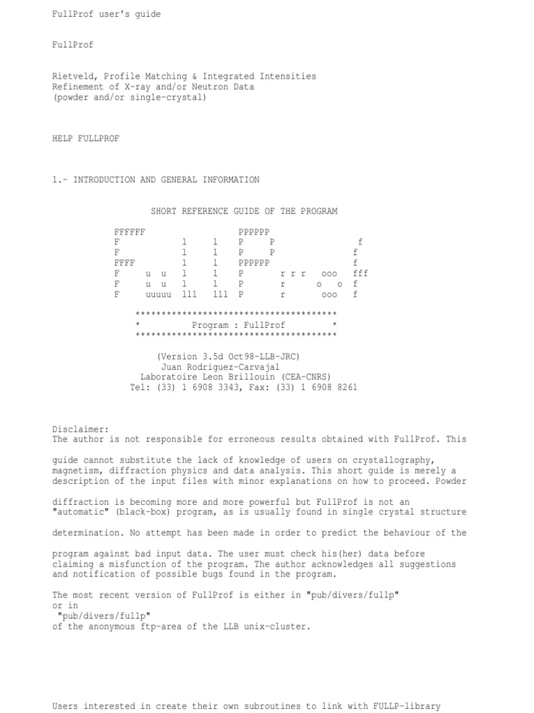 FullProf User's Guide Overview | PDF | X Ray Crystallography | Crystal ...