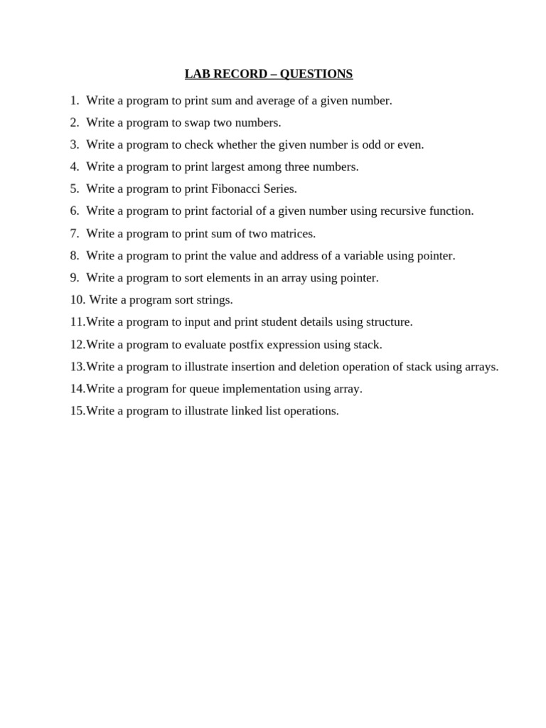Programming Lab Exercises Overview | PDF