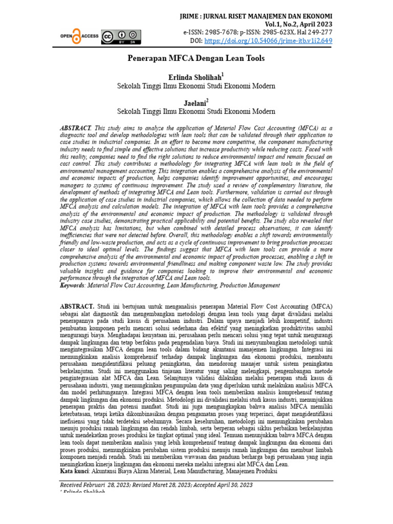 Integrasi MFCA dan Lean Tools untuk Efisiensi | PDF