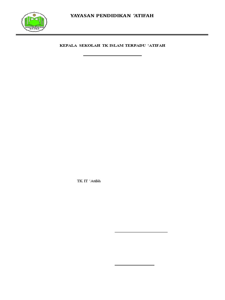 Pengangkatan Kepala Sekolah TK Atifah | PDF