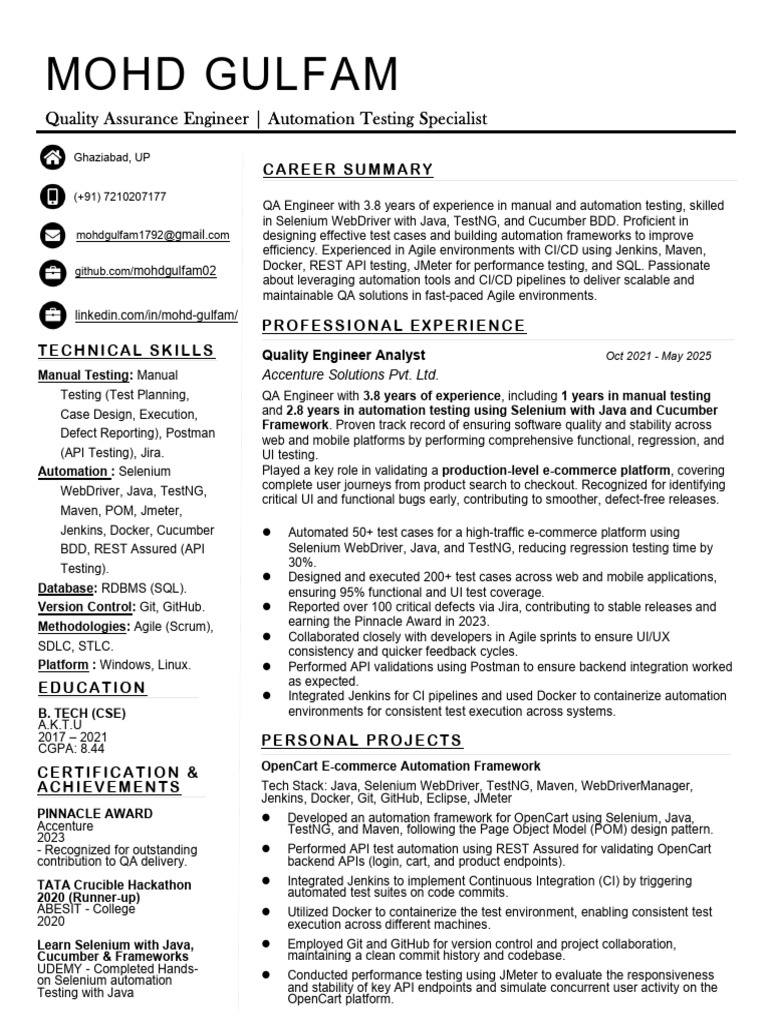 QA Engineer with Automation Expertise | PDF | Software Testing ...