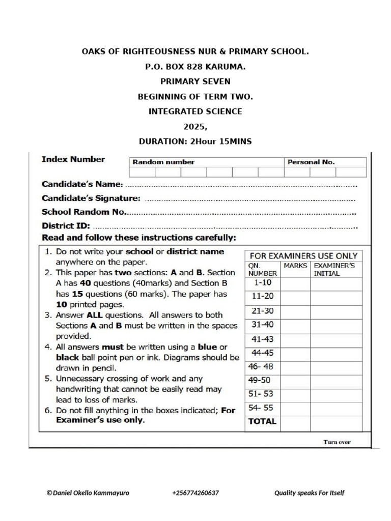 Integrated Science Exam Term Two 2025 | PDF