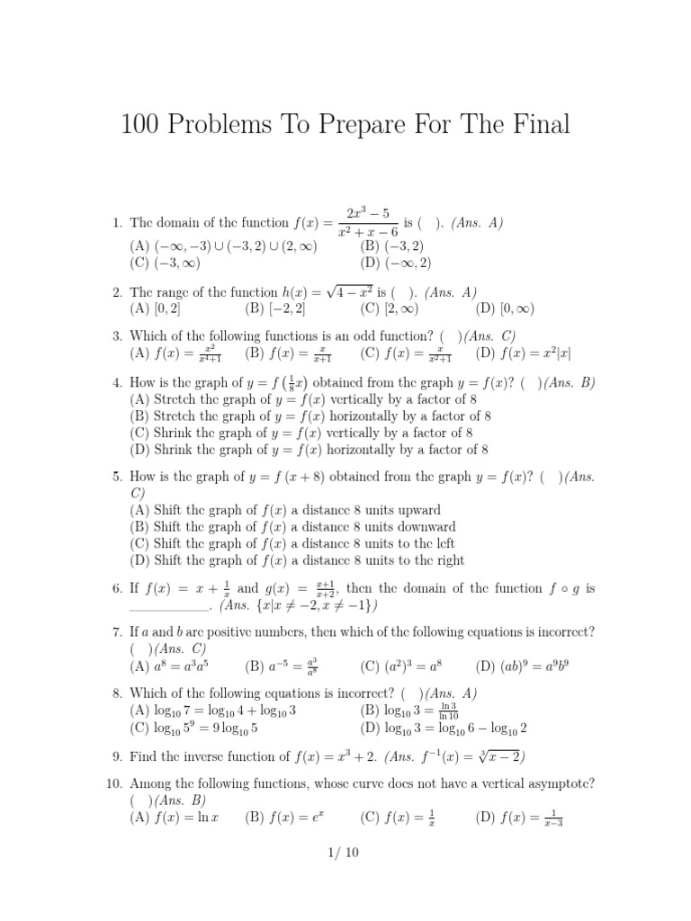 Final Exam Prep: 100 Math Problems | PDF | Economic Surplus | Demand