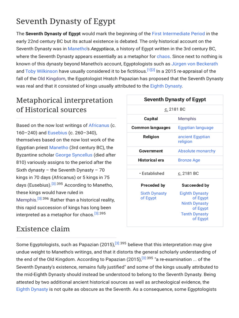 Seventh Dynasty of Egypt | PDF | Ancient Egypt
