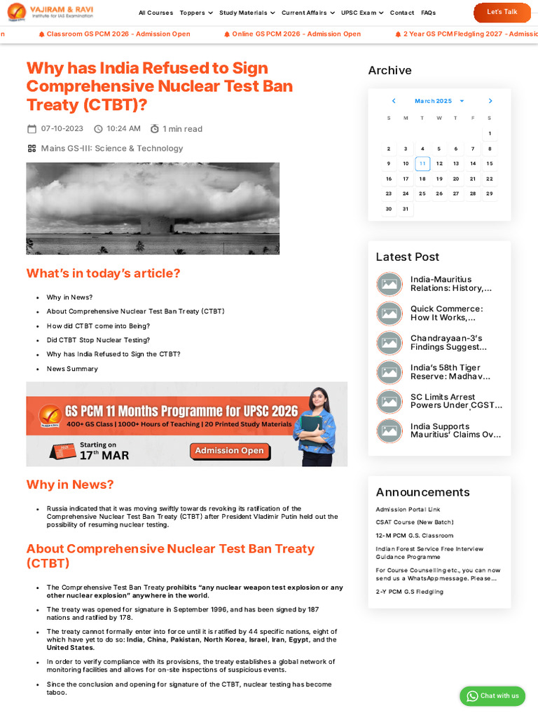 Comprehensive Nuclear Test Ban Treaty (CTBT) | PDF | Nuclear Weapons ...