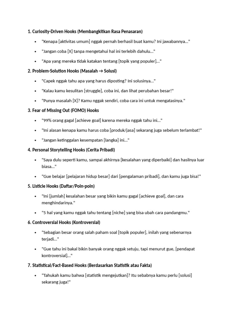 40 Jenis Hook untuk Konten Menarik | PDF