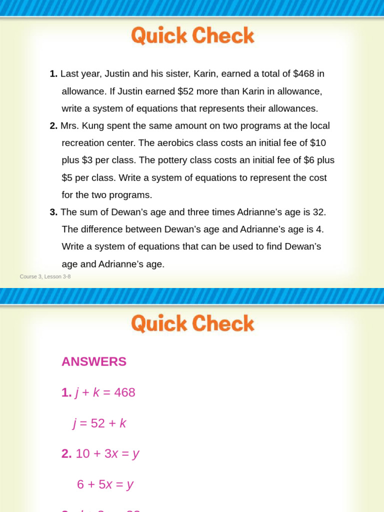 Systems of Equations Examples and Solutions | PDF | Equations ...
