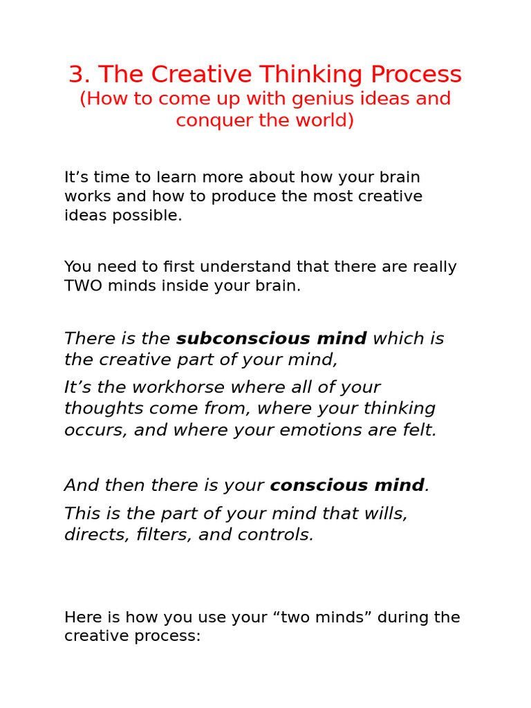 3. the Creative Thinking Process | PDF | Thought | Mind