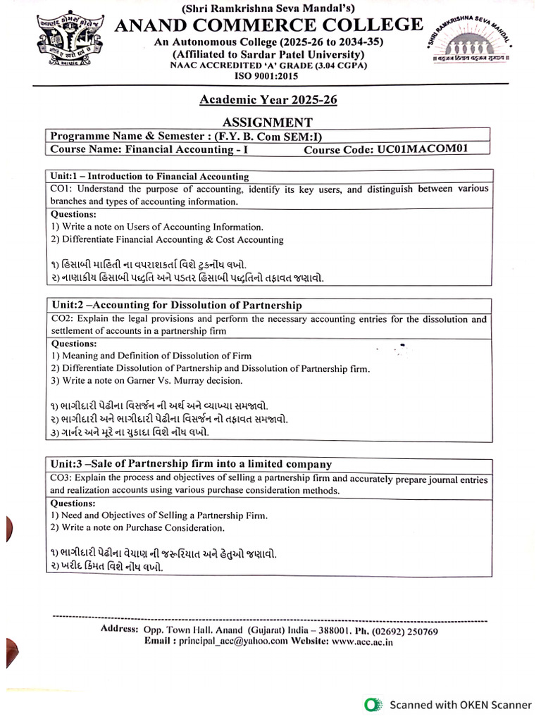 Financial Accounting - I Assignment | PDF