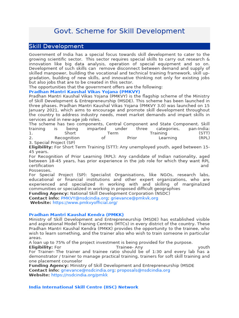 Government Skill Development Schemes | PDF