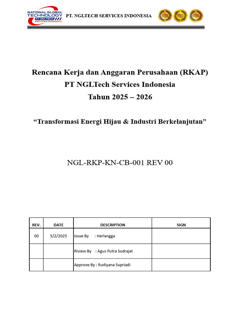 RKAP PT NGLTech 2025-2026: Energi Hijau | PDF