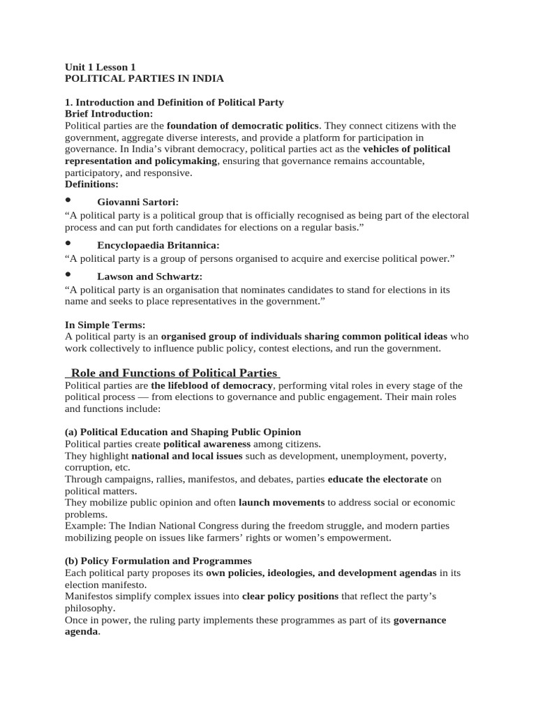 Political Parties in India: Overview and Roles | PDF | Bharatiya Janata ...
