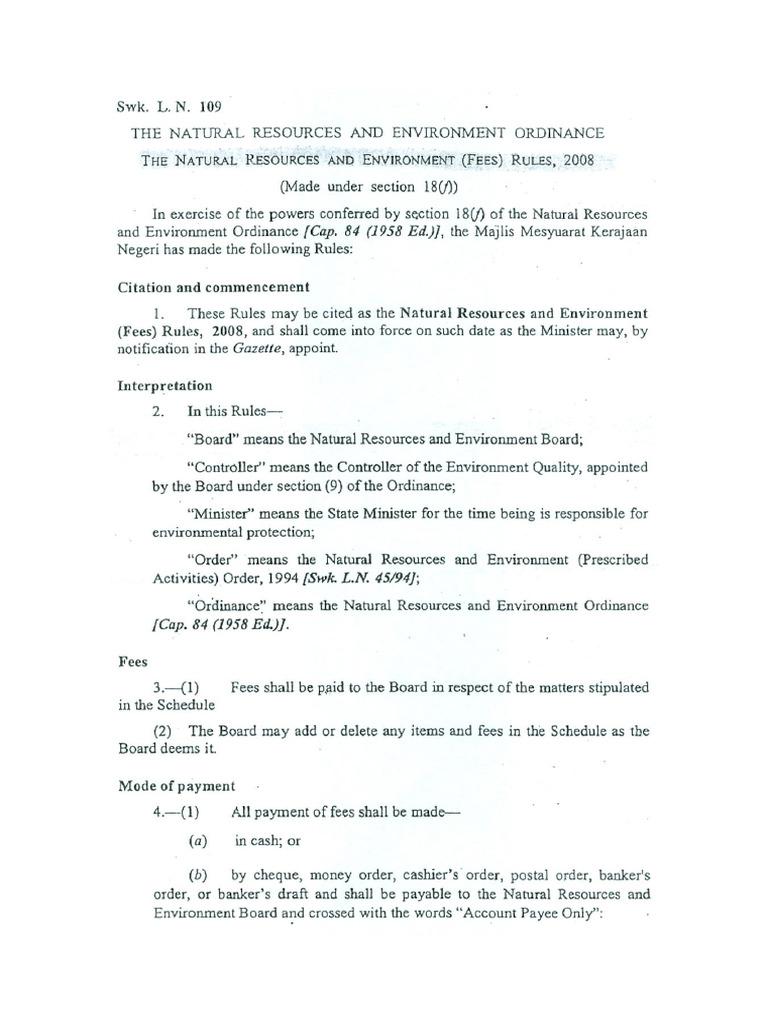 NRE Natural Resources and Environment (Fees) Rules, 2008 | PDF