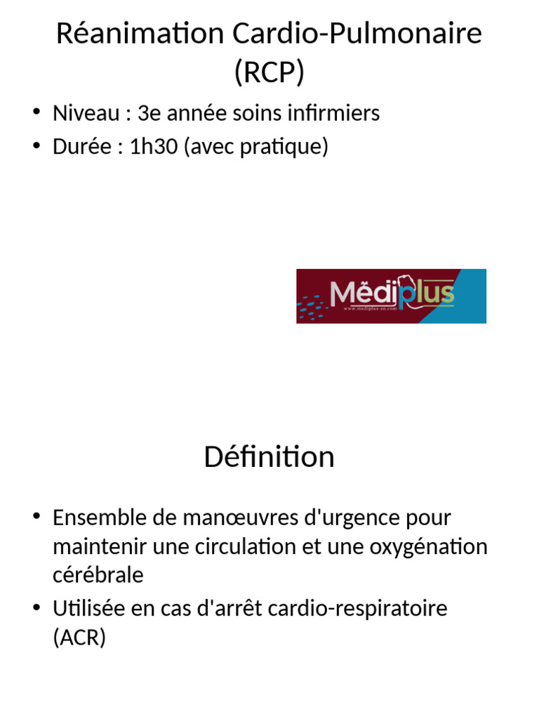 Guide De RCP Pour Infirmiers En 3e Ann e PDF R animation Cardio 
