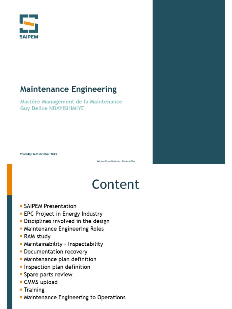 Saipem Maintenance Engineering Overview | PDF