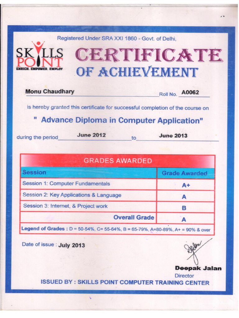 Adca Computer Certificate | PDF