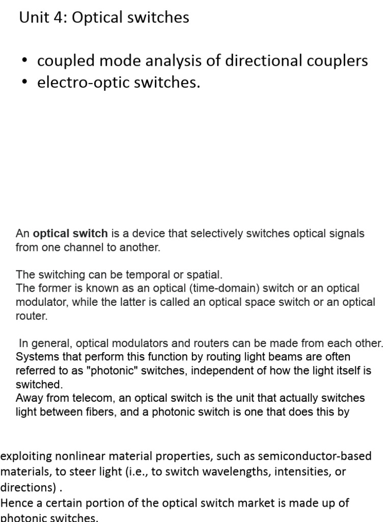 Understanding Optical Switches and Couplers | PDF | Optical Fiber ...