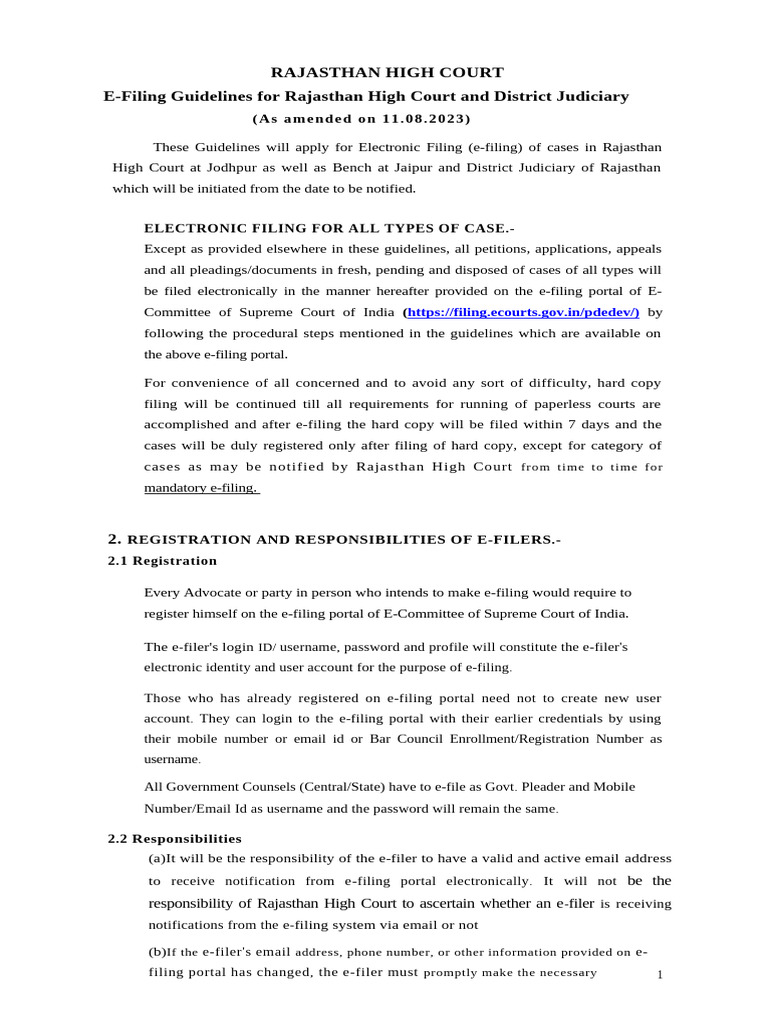 Rajasthan High Court E-Filing Guidelines | PDF | Typefaces | User ...
