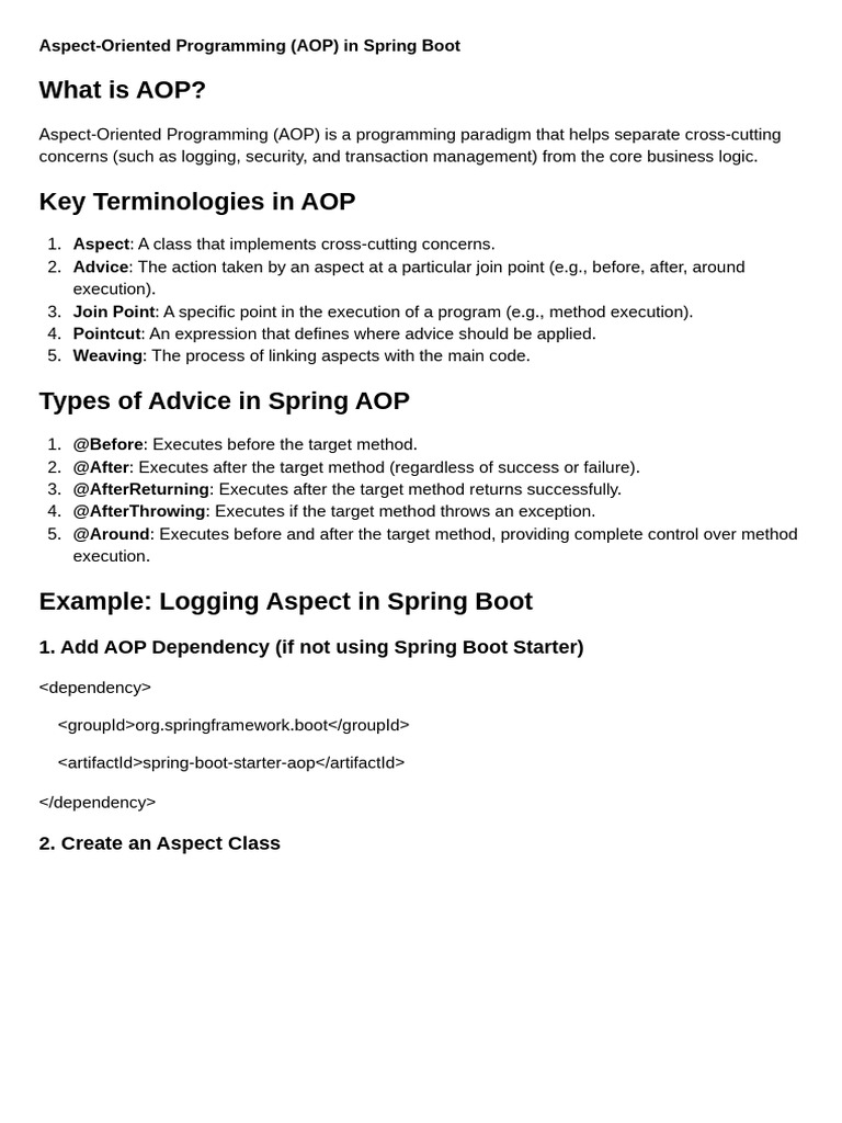 AOP in Spring Boot: Key Concepts & Use Cases | PDF