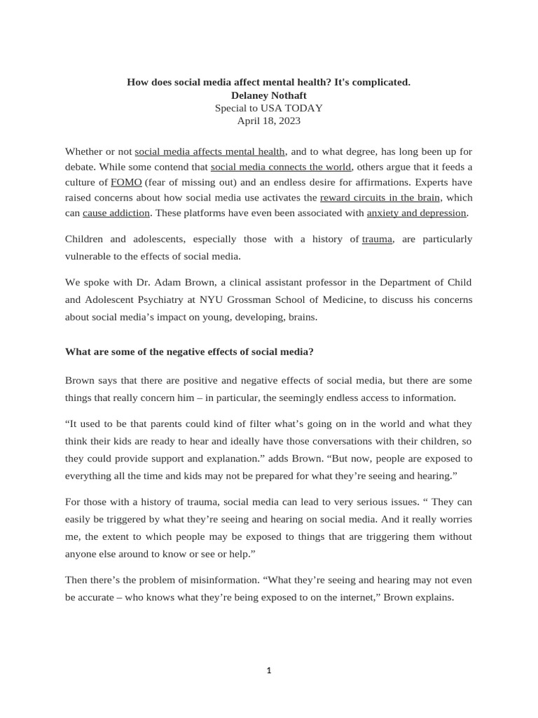 Social Media's Impact on Teen Mental Health | PDF | Adolescence ...