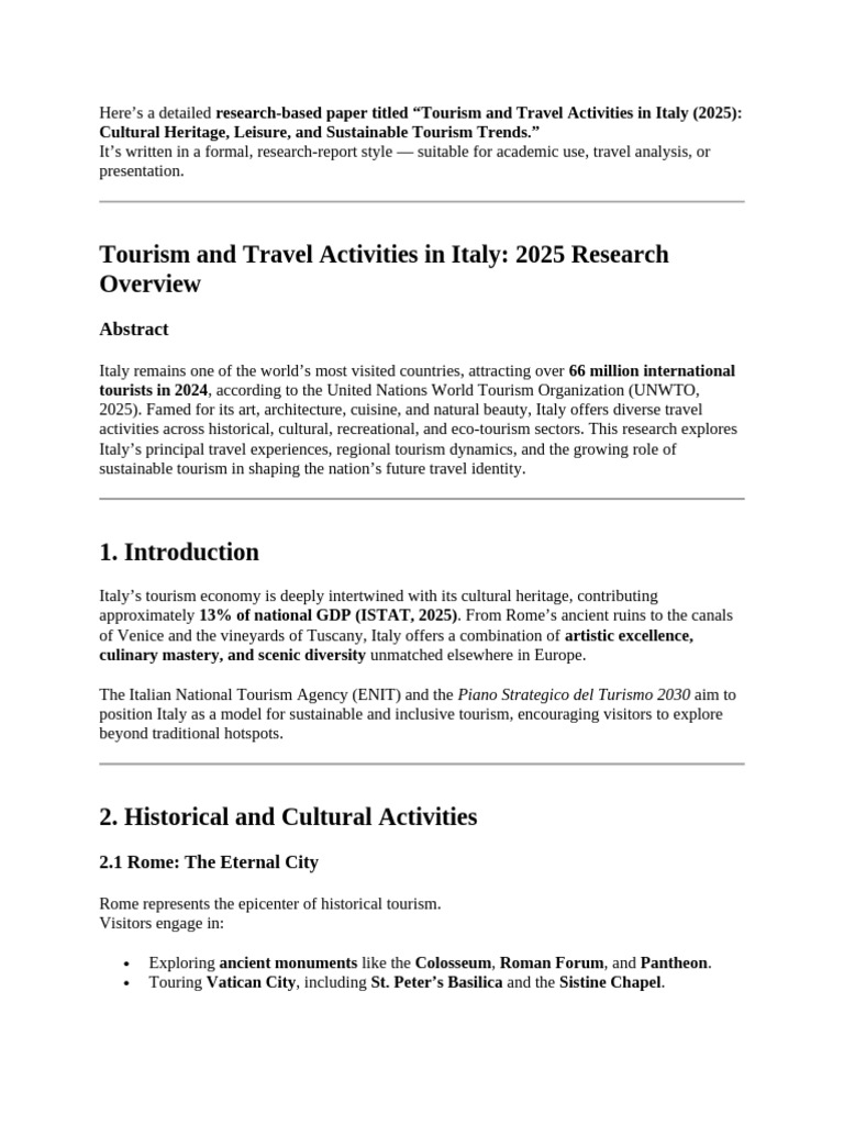Research Italy | PDF | Tourism | Italy