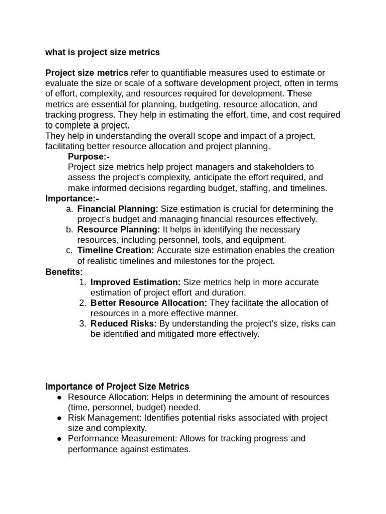 Project Size Metrics in Software Engineering | PDF | Computing ...
