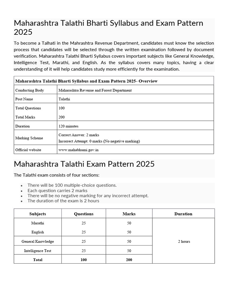 Maharashtra Talathi Exam Syllabus 2025 | PDF | Multiplication | English ...