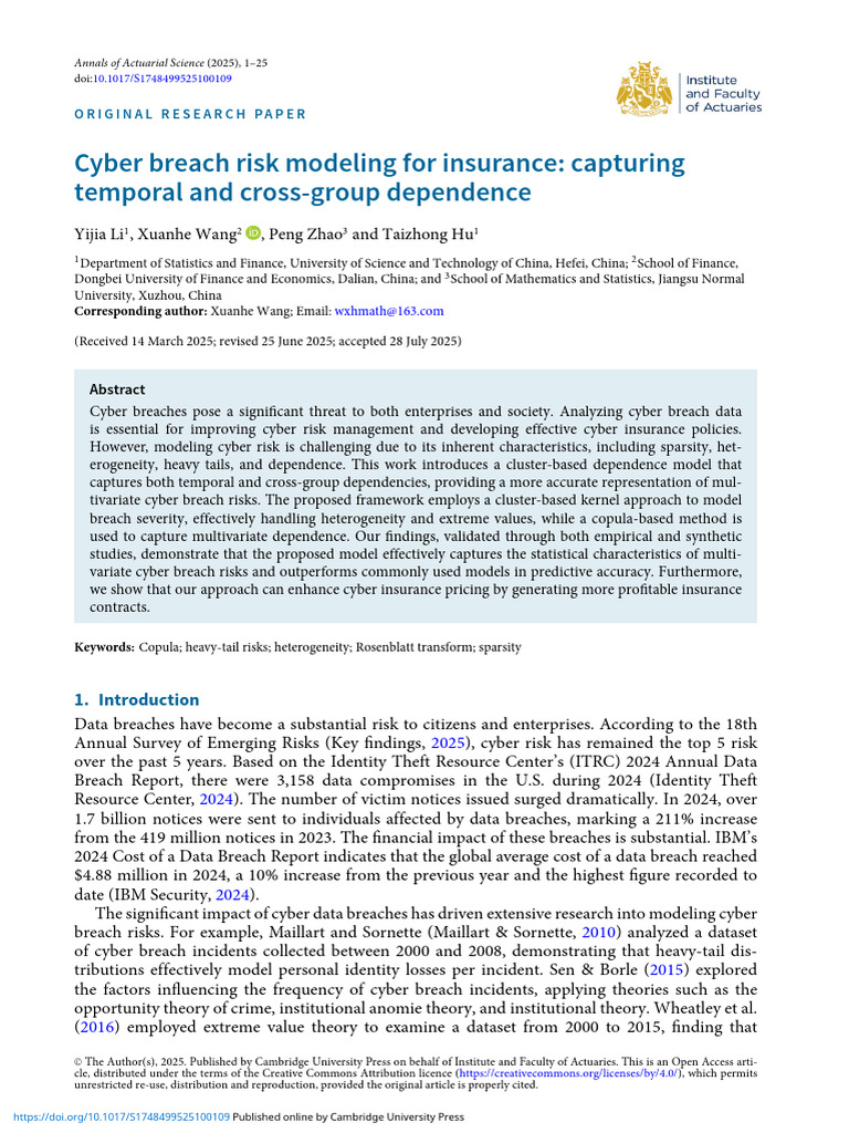 Cyber Breach Risk Modeling for Insurance | PDF | Risk | Insurance