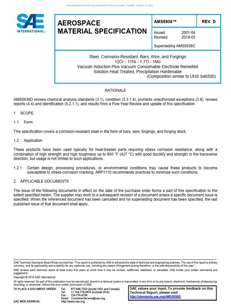 AMS5936D Aerospace Steel Specification | PDF | Steel | Hardness