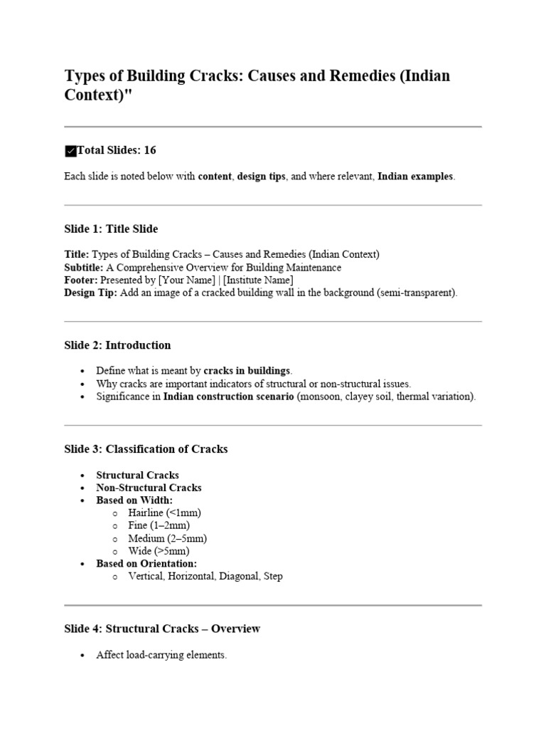 Building Materials Types of Building Cracks - Causes | PDF | Concrete ...