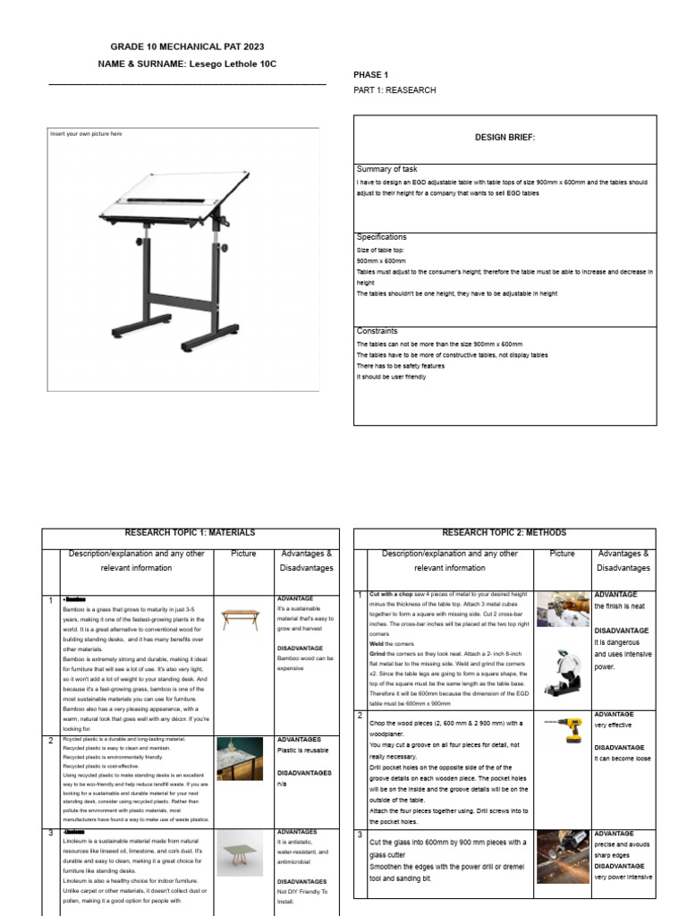 Adjustable EGD Table Design Overview | PDF | Recycling | Drill