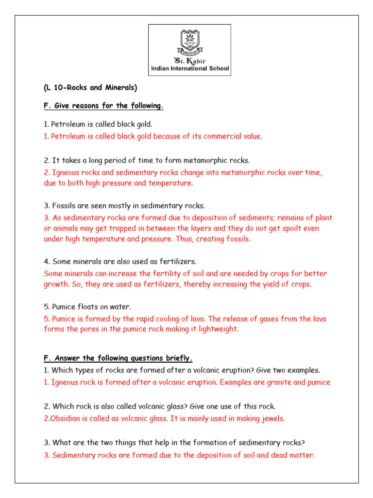 GR5 Sci Q and A L10 Rocks and Minerals | PDF | Rock (Geology ...