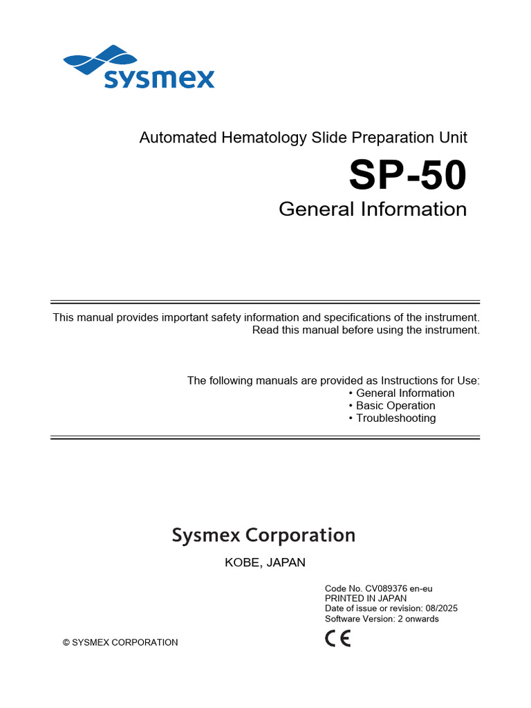 SP-50 Automated Hematology Unit Guide | PDF | Electromagnetic ...