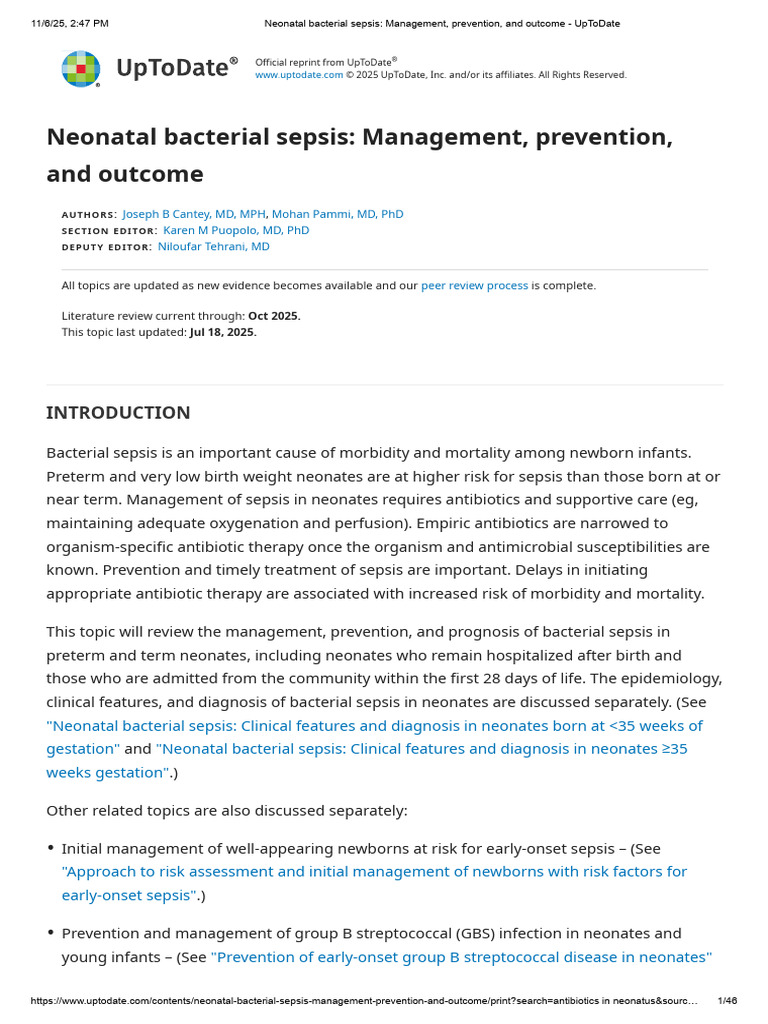 Neonatal Sepsis: Management and Prevention | PDF | Sepsis | Preterm Birth