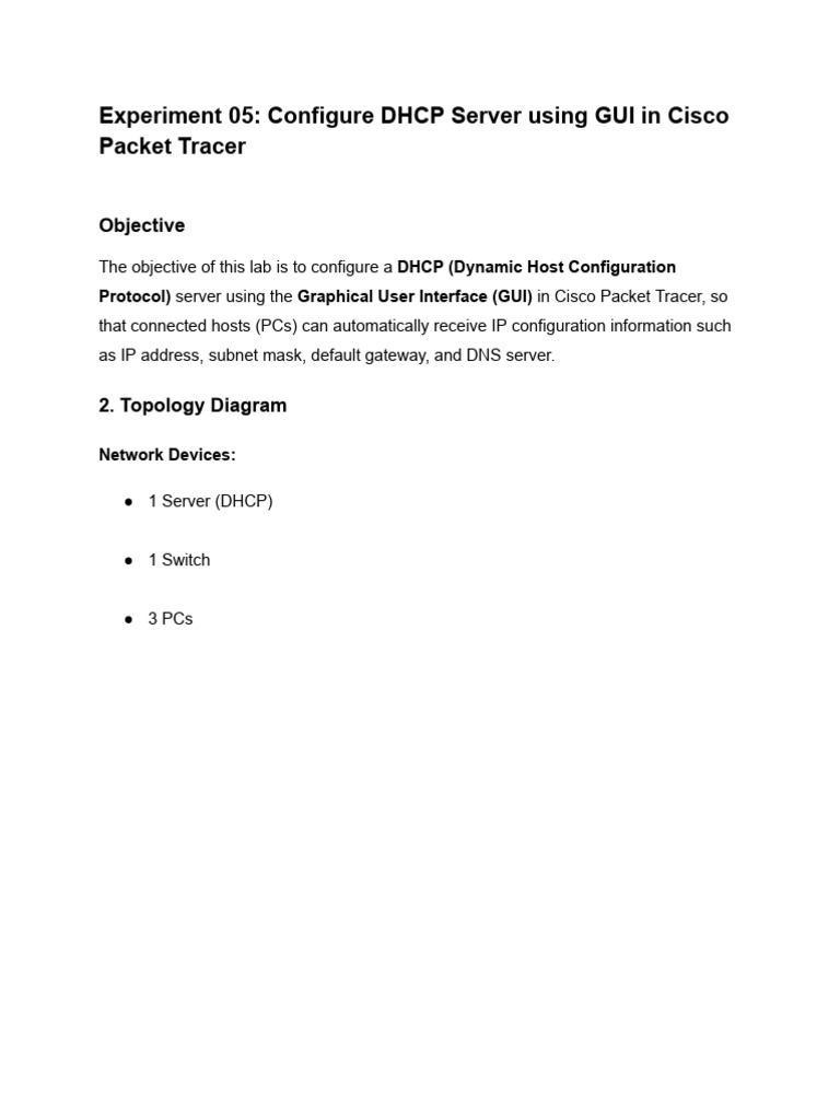 Configure DHCP Server in Cisco Packet Tracer | PDF