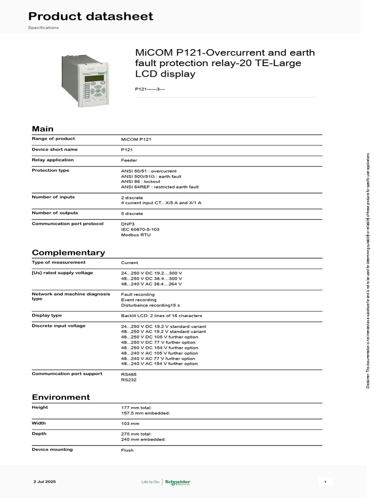 MiCOM P121 Overcurrent Relay Specs | PDF | Alternating Current ...